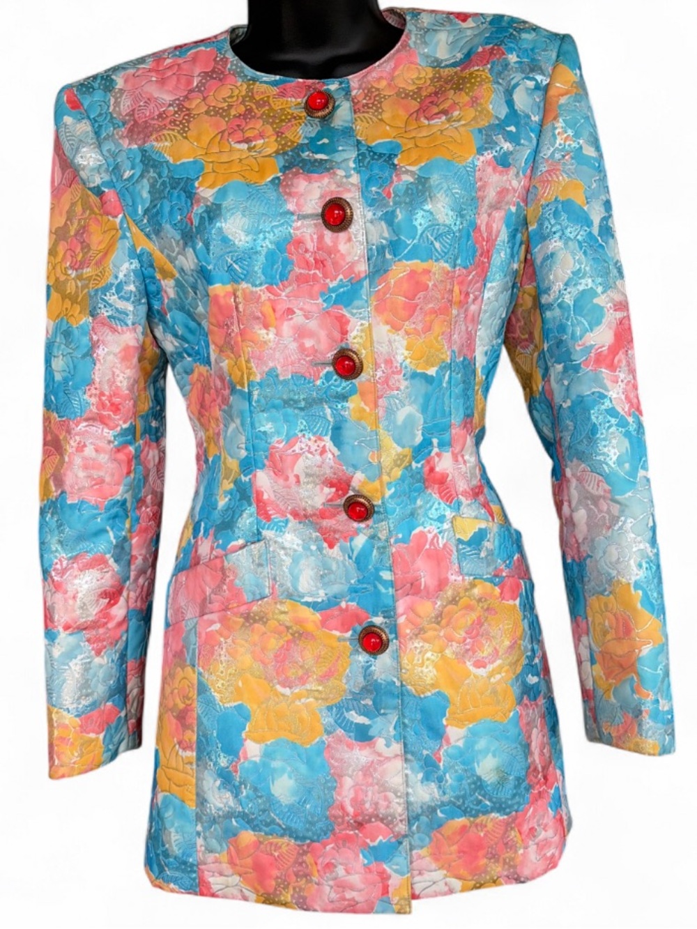 Vintage Guy Laroche Floral Brocade Jacket in Blue, Pink & Yellow